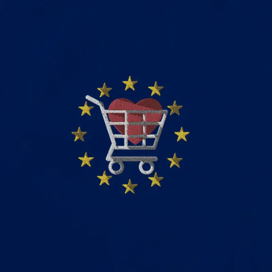 Navy Blue "Buy European" Embroidered Tote Bag close-up