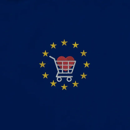 Navy Blue Buy from EU Embroidered Tote Bag design close-up