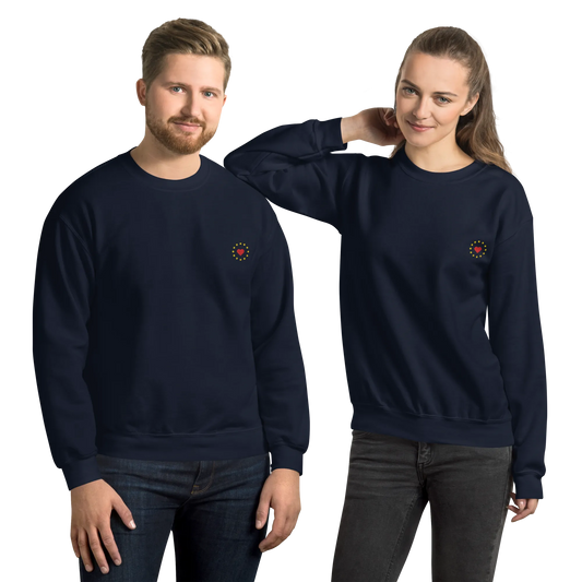 Male and Female Models with Navy Blue "Show the Love for Europe" Unisex Sweatshirt