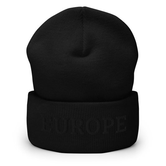 Monochrome Black "EUROPE" Cuffed Beanie Front View