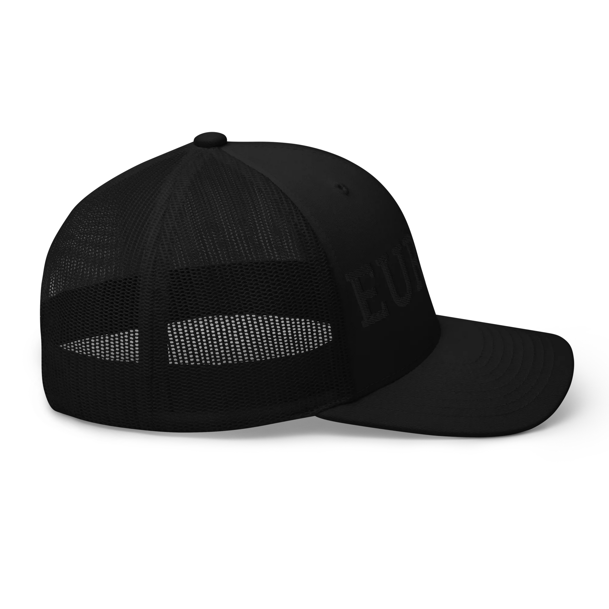 Monochrome Black "EUROPE" Trucker Cap with "Show the Love for Europe" emblem in full color Right View
