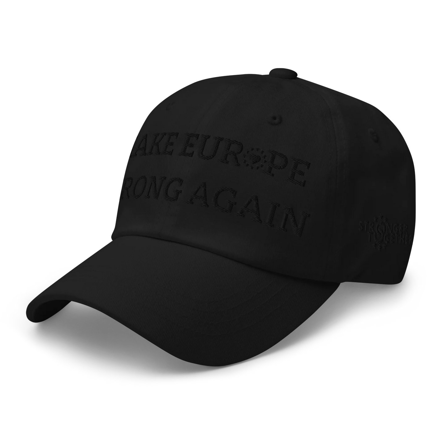 Monochrome Black "Make Europe Strong Again" / MESA Cap with "Show the Love for Europe" emblem Left Front View