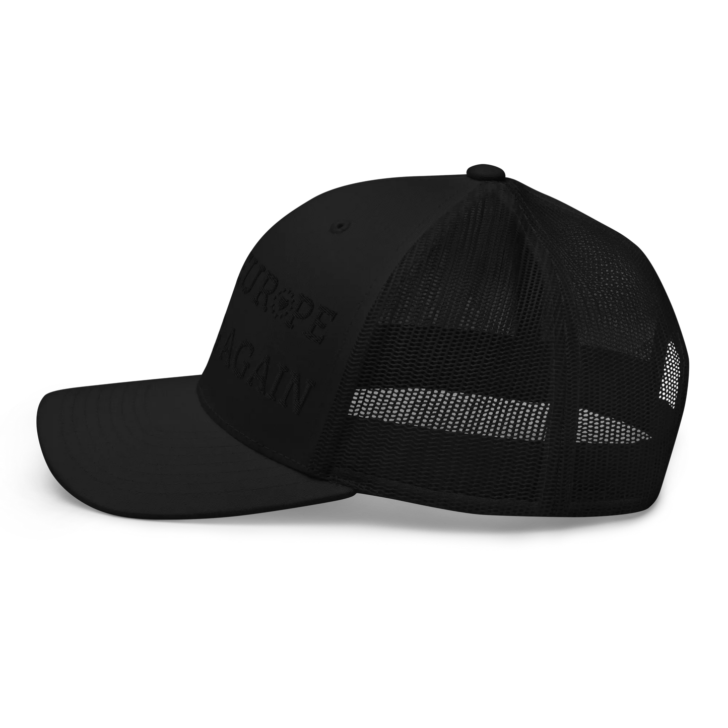 Monochrome Black "Make Europe Strong Again" / MESA Trucker Cap with "Show the Love for Europe" emblem Left View