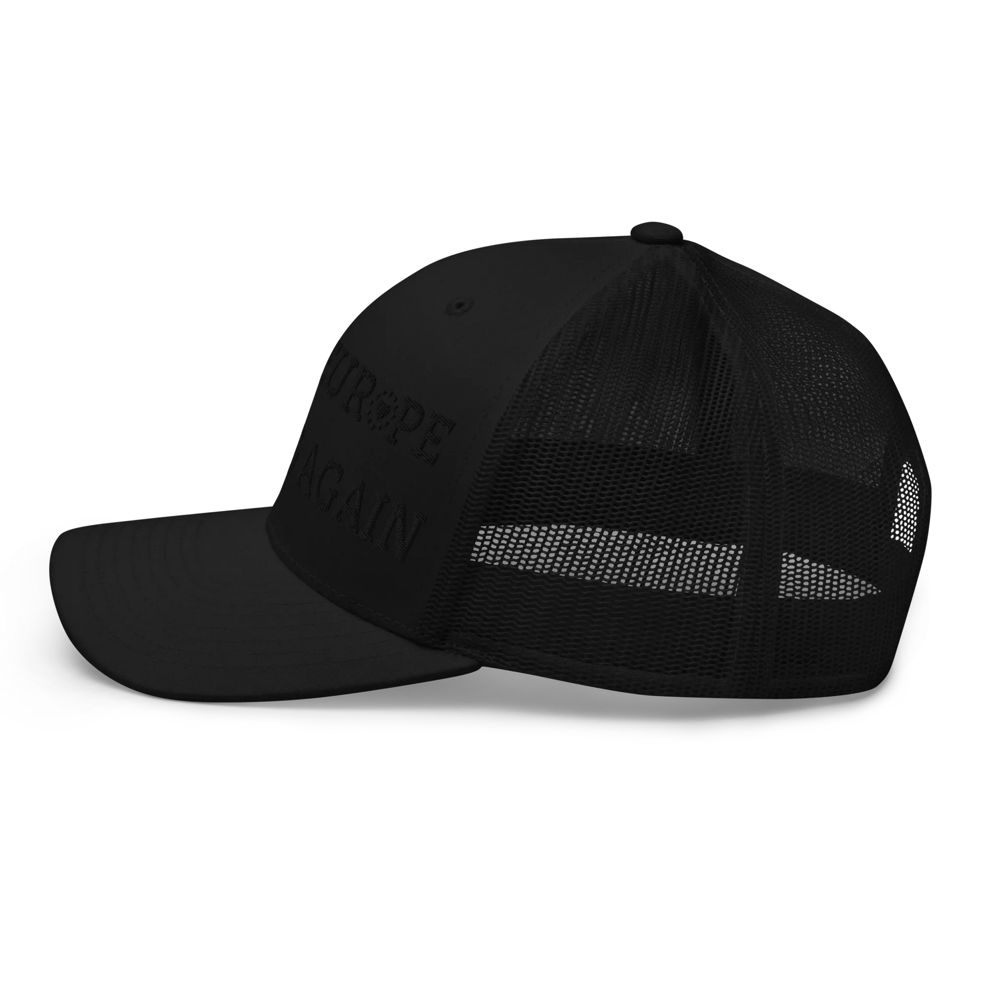 Monochrome Black "Make Europe Strong Again" / MESA Trucker Cap with "Show the Love for Europe" emblem Left View