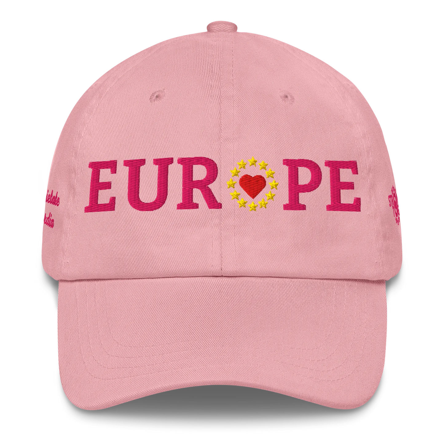 Monochrome Pink "EUROPE" Cap with "Show the Love for Europe" emblem in full color Front View