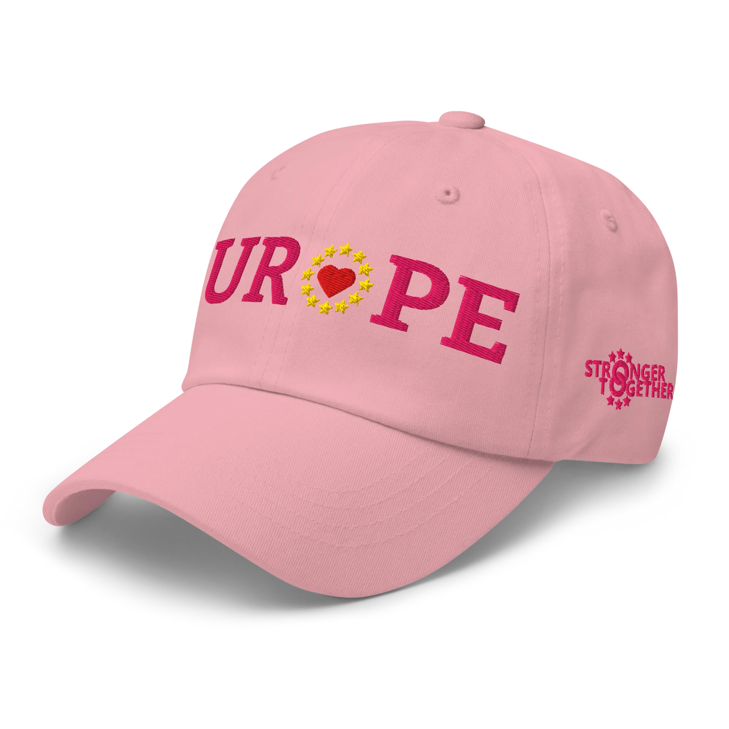 Monochrome Pink "EUROPE" Cap with "Show the Love for Europe" emblem in full color Left Front View