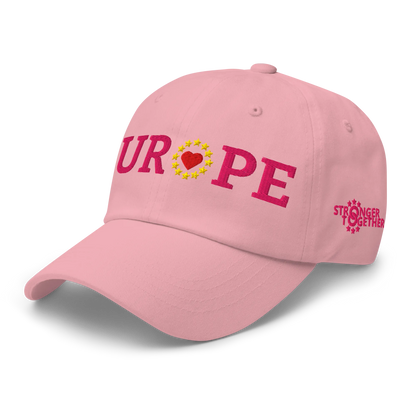 Monochrome Pink "EUROPE" Cap with "Show the Love for Europe" emblem in full color Left Front View