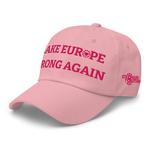 Monochrome Pink "Make Europe Strong Again" / MESA Cap with "Show the Love for Europe" emblem Left Front View