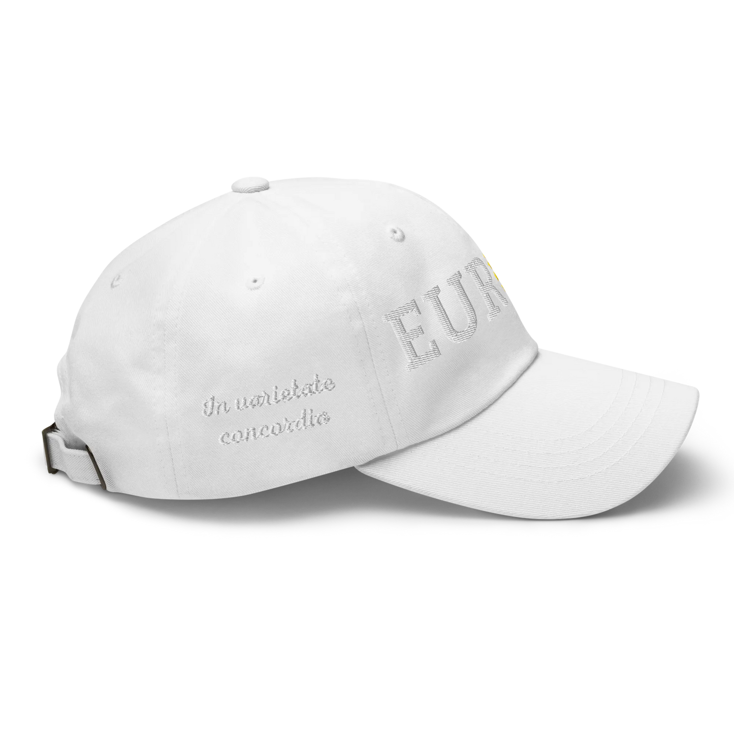 Monochrome White "EUROPE" Cap with "Show the Love for Europe" emblem in full color Right View