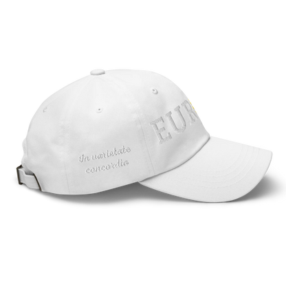 Monochrome White "EUROPE" Cap with "Show the Love for Europe" emblem in full color Right View