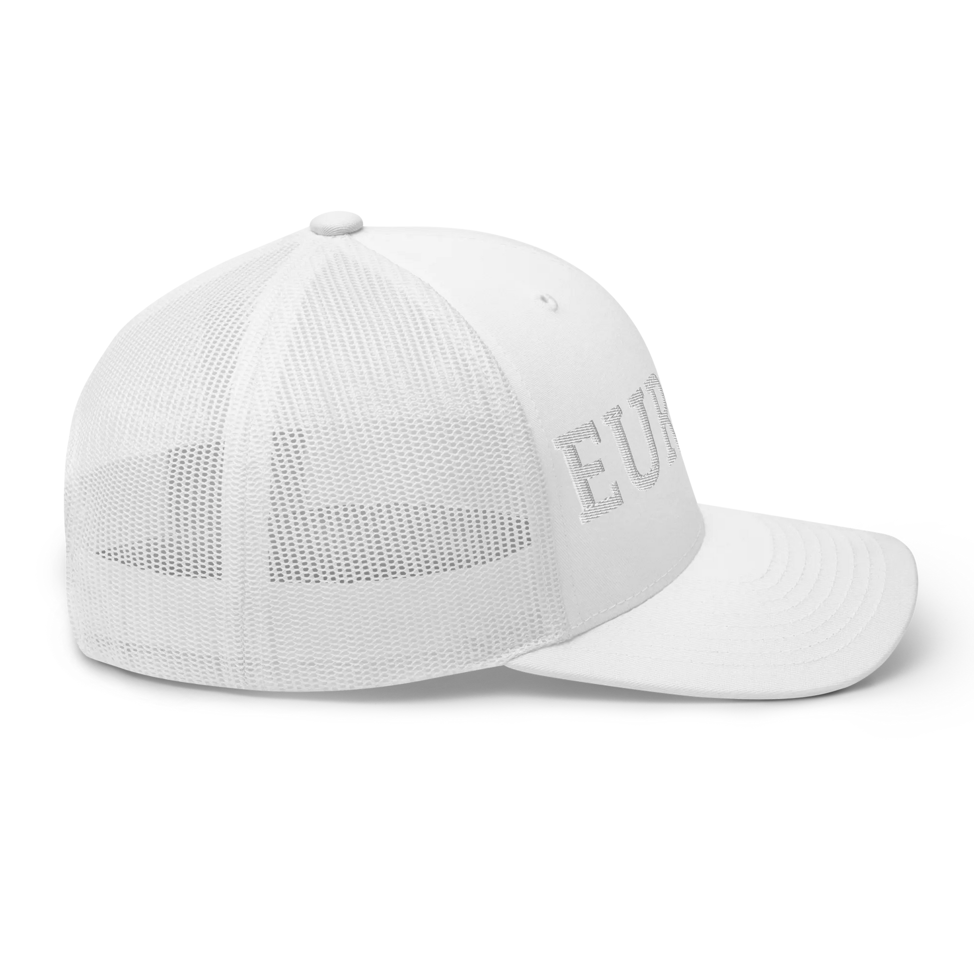 Monochrome White "EUROPE" Trucker Cap with "Show the Love for Europe" emblem Right View