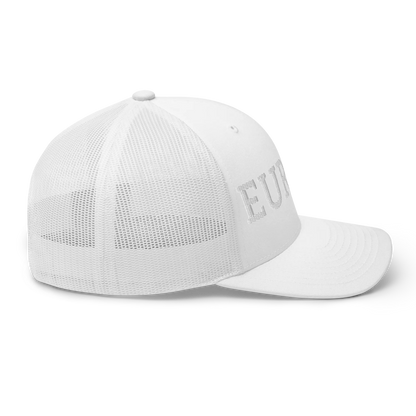 Monochrome White "EUROPE" Trucker Cap with "Show the Love for Europe" emblem Right View