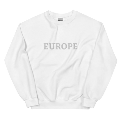 Monochrome White "EUROPE" Unisex Sweatshirt Front View