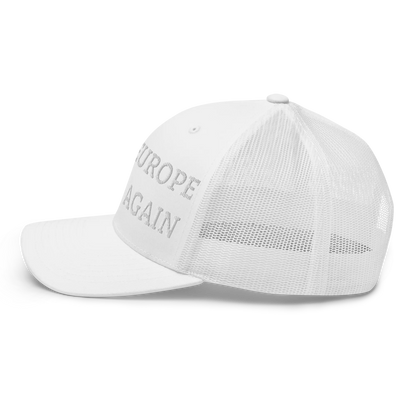 Monochrome White "Make Europe Great Again" / MEGA Trucker Cap Left View
