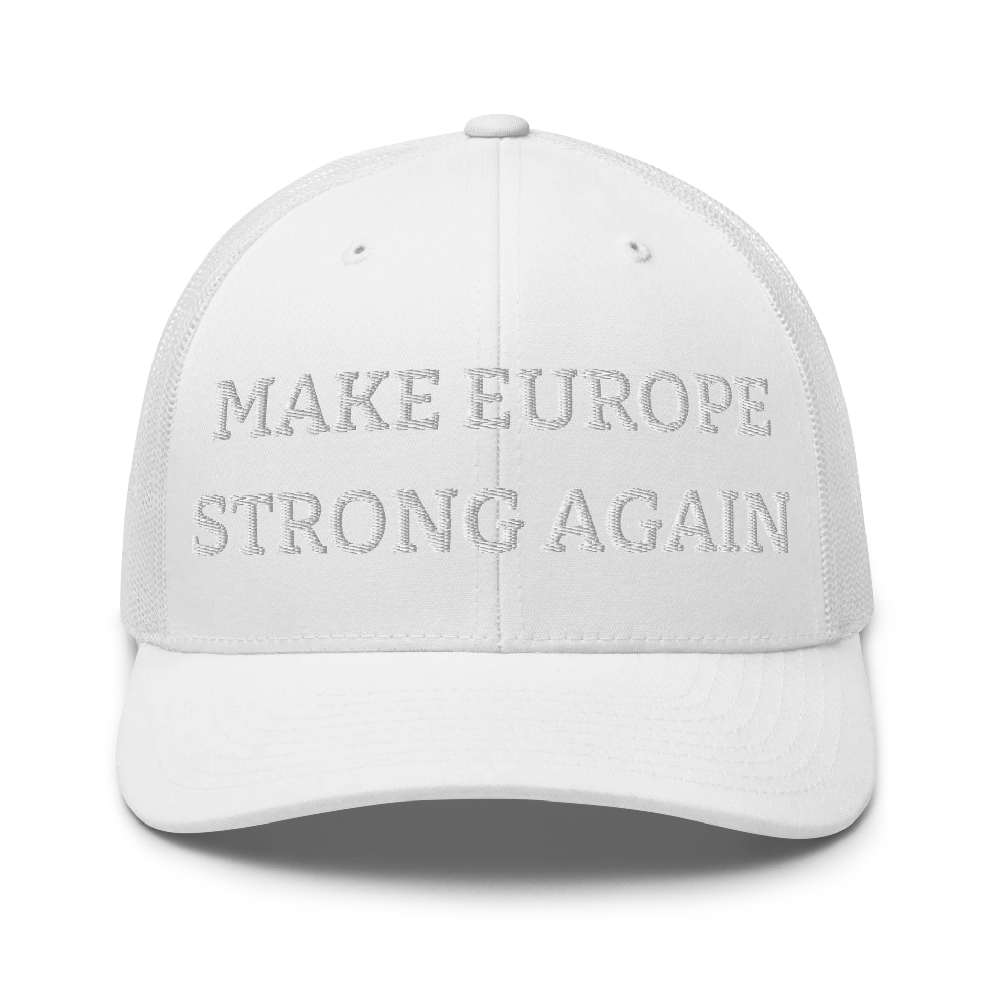 Monochrome White "Make Europe Strong Again" / MESA Trucker Cap Front View