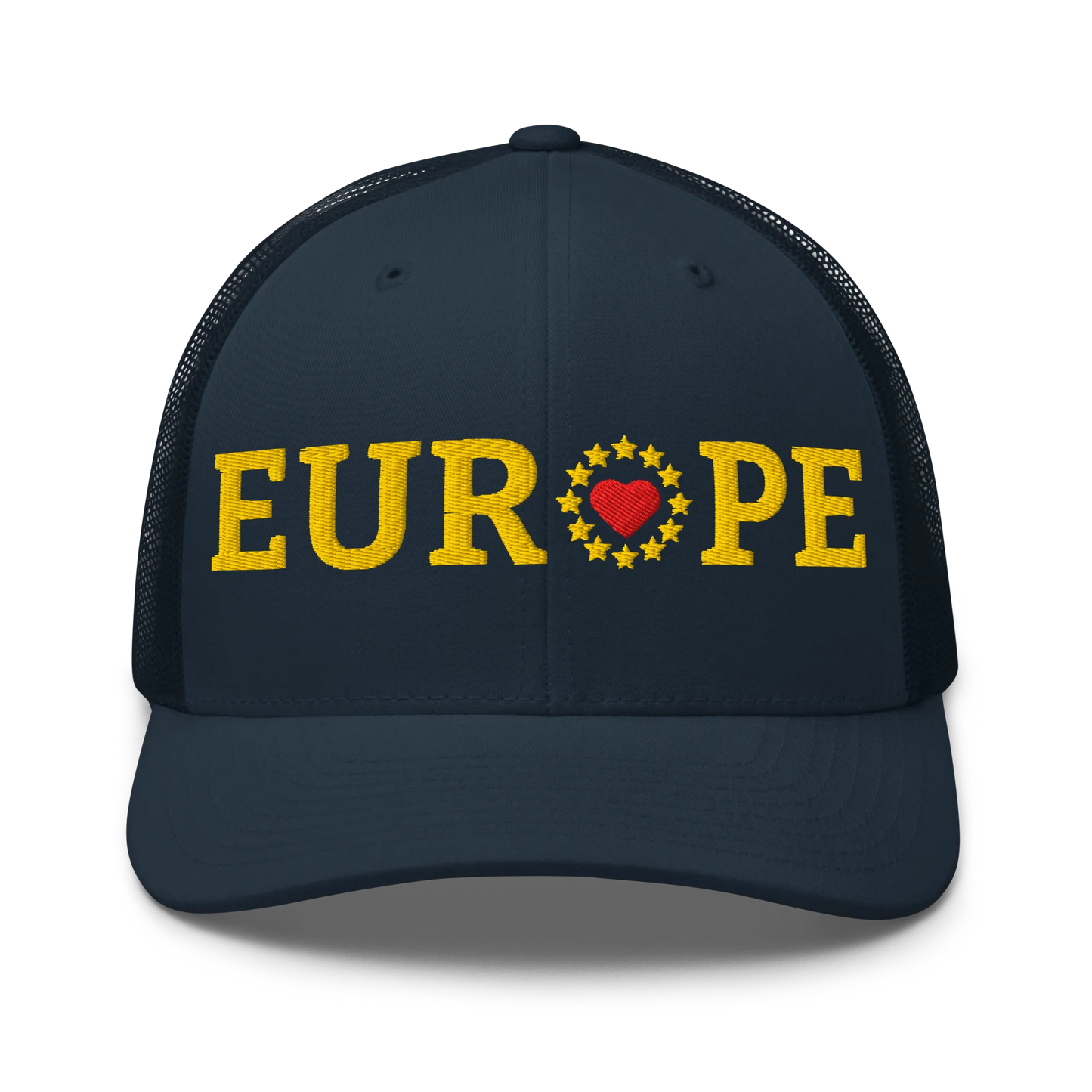 Navy Blue "EUROPE" Trucker Cap with "Show the Love for Europe" emblem Front View