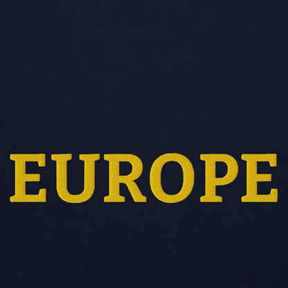 Navy Blue "EUROPE" Unisex Sweatshirt Design Close-Up View