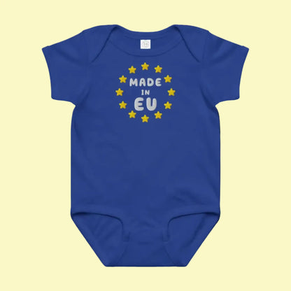 Navy Blue "Made in EU" Embroidered Baby Bodysuit Front View