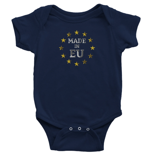 Navy Blue "Made in EU" Embroidered Baby Bodysuit Front View
