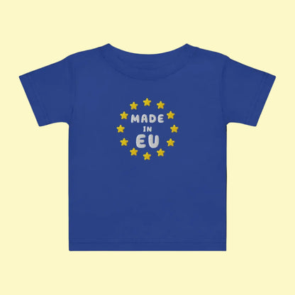 Navy Blue "Made in EU" Embroidered Baby T-shirt Front View