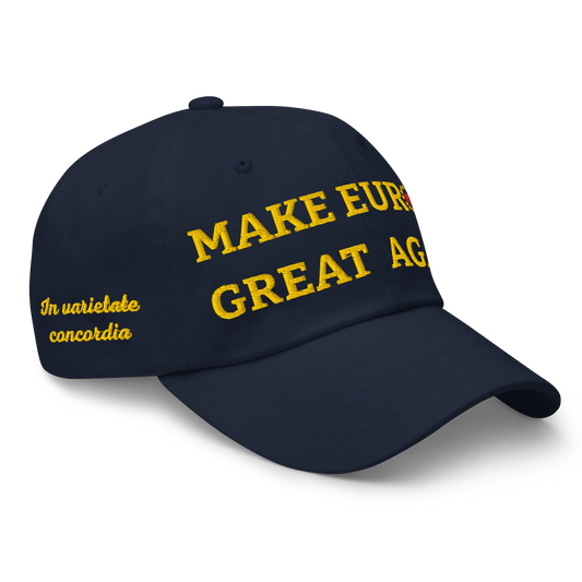 Navy Blue "Make Europe Great Again" / MEGA Cap with "Show the Love for Europe" emblem Right Front View