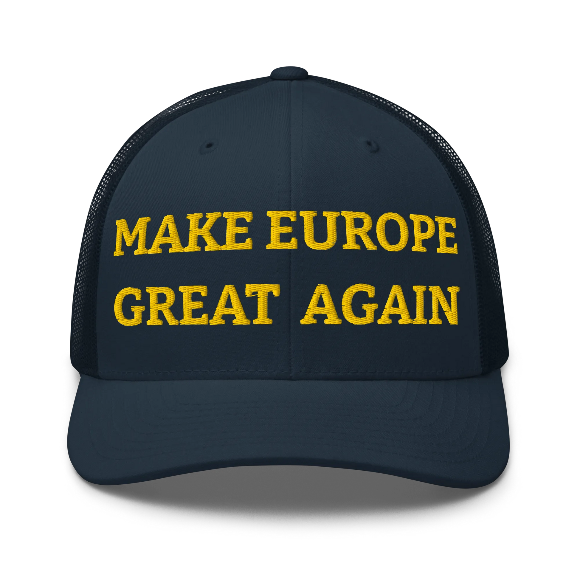 Navy Blue "Make Europe Great Again" / MEGA Trucker Cap Front View