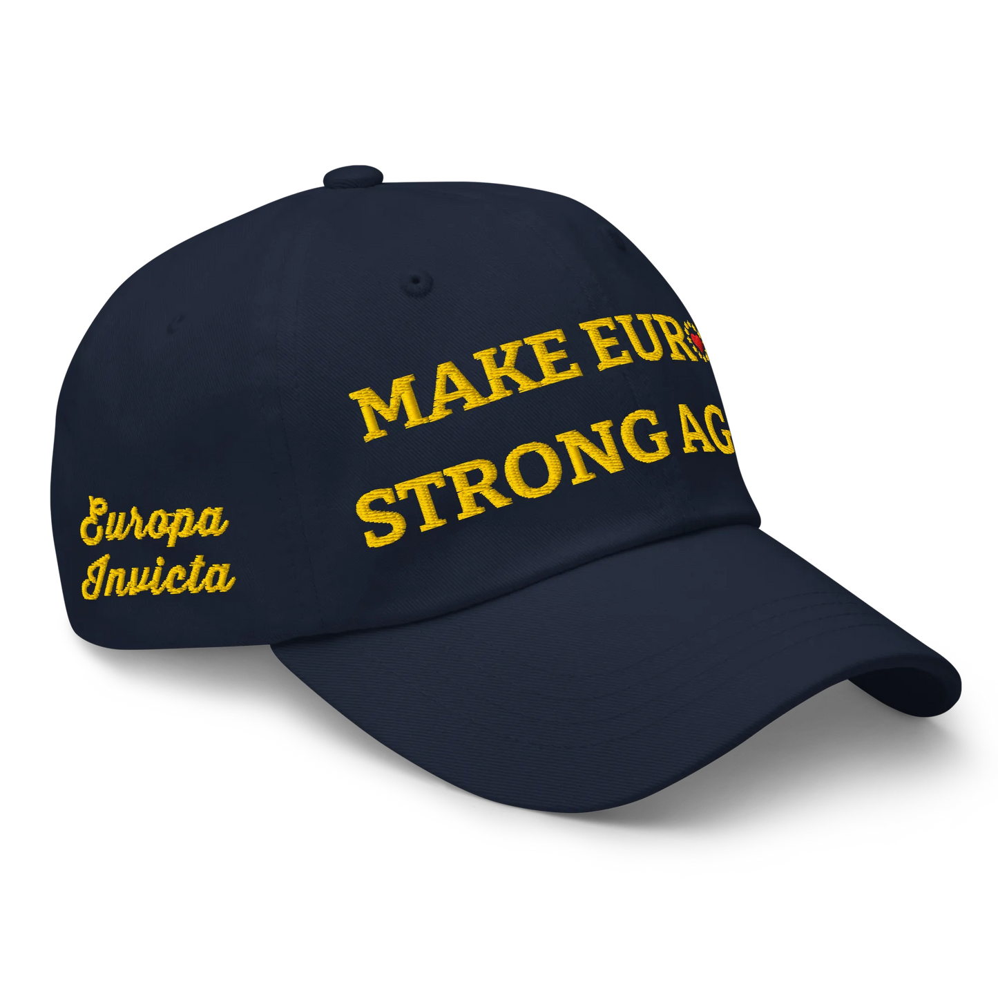 Navy Blue "Make Europe Strong Again" / MESA Cap with "Show the Love for Europe" emblem Right Front View