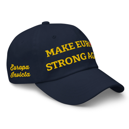 Navy Blue "Make Europe Strong Again" / MESA Cap with "Show the Love for Europe" emblem Right Front View