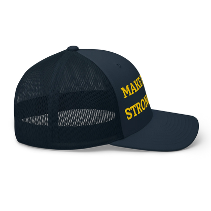 Navy Blue "Make Europe Strong Again" / MESA Trucker Cap with "Show the Love for Europe" emblem Right View