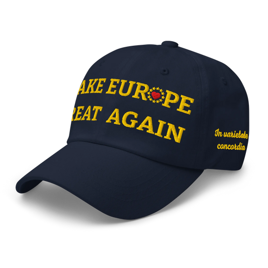 Navy Blue MEGA Cap with National Flag of Poland and "Show the Love for Europe" emblem Left Front View