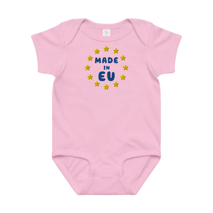 Pink "Made in EU" Embroidered Baby Bodysuit Front View