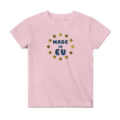Pink "Made in EU" Embroidered Baby T-shirt Front View