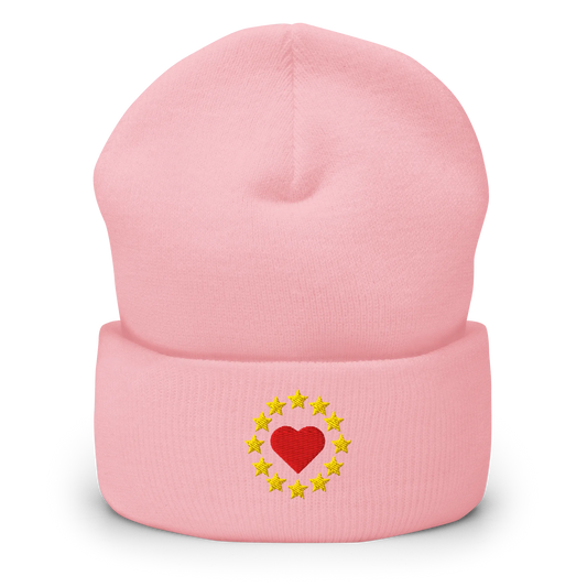 Pink "Show the Love for Europe" Cuffed Beanie Front View