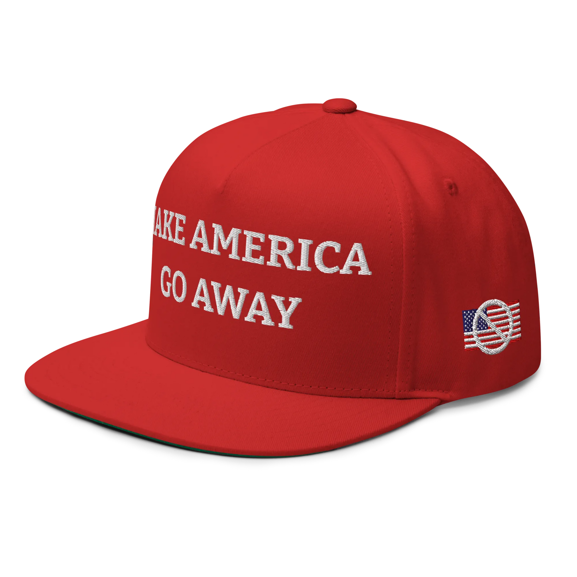 Red "Make America Go Away" / anti-MAGA Cap with Flag of European Union Left Front View