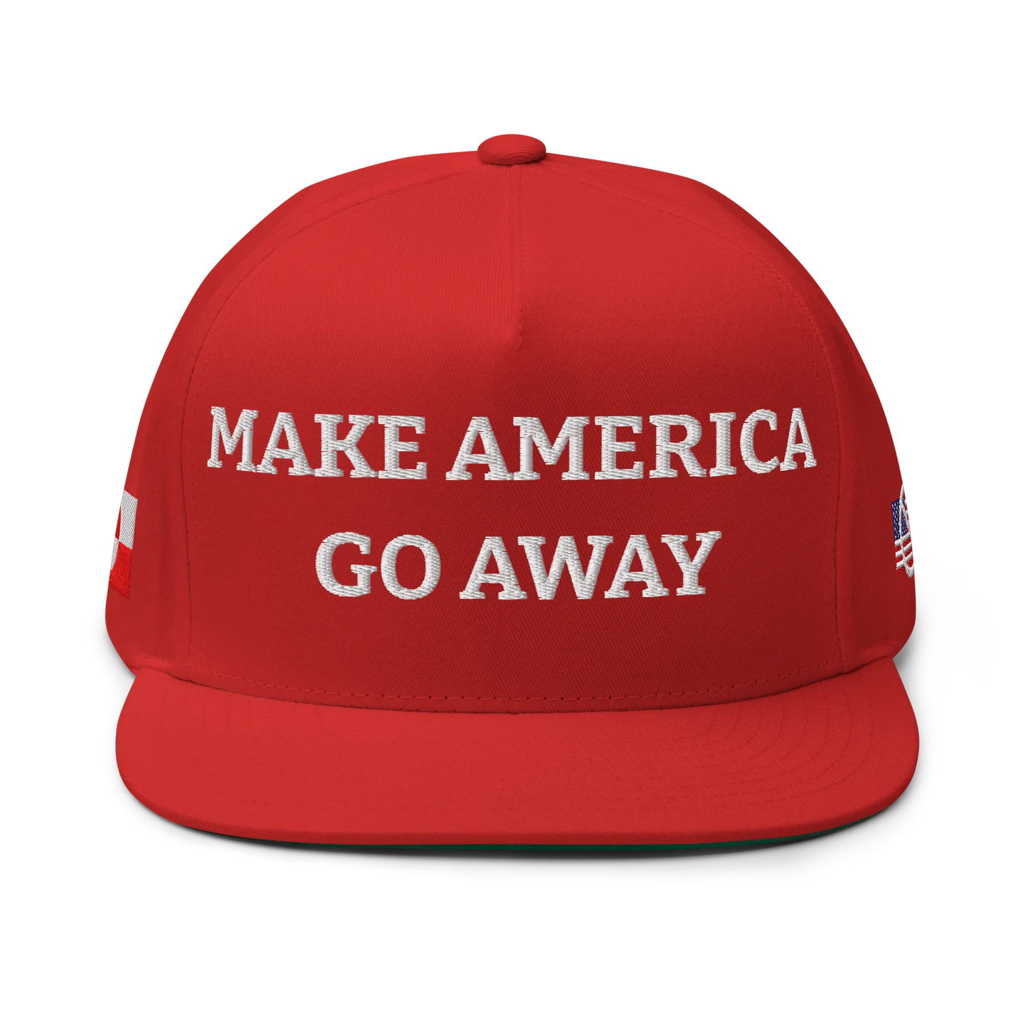 Red "Make America Go Away" / anti-MAGA Cap with Flag of Greenland Front View