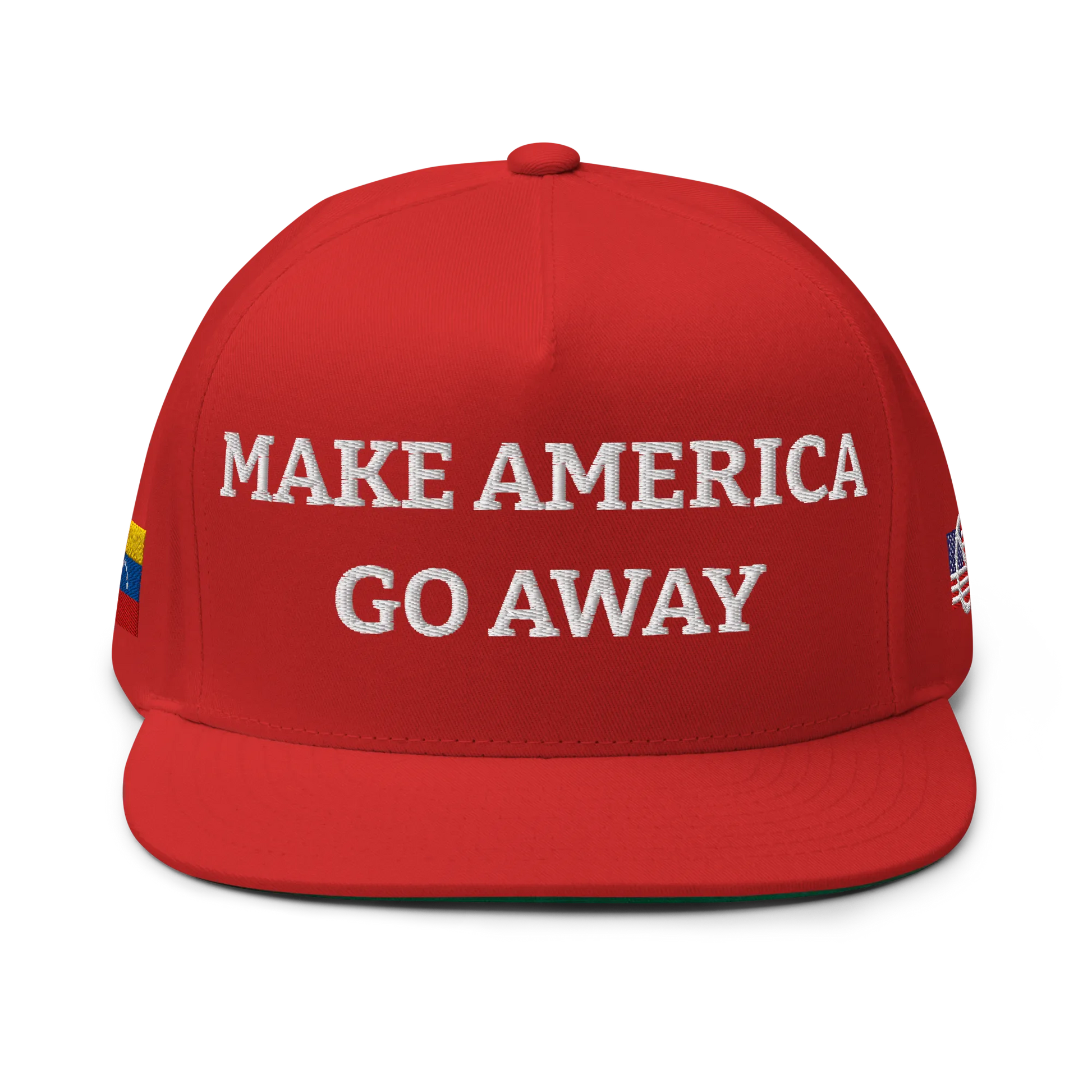Red "Make America Go Away" / anti-MAGA Cap with Flag of Venezuela Front View