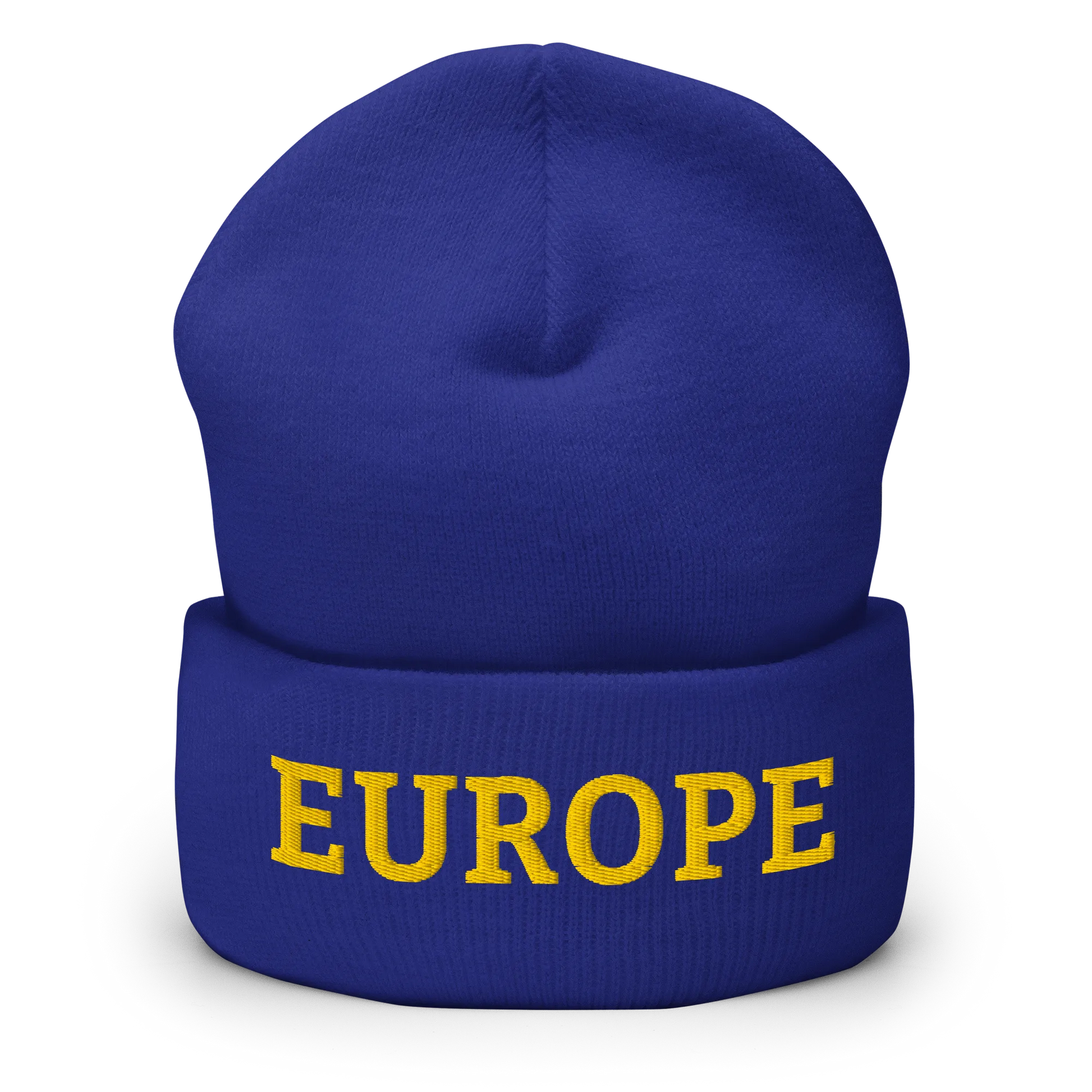 Royal Blue "EUROPE" Cuffed Beanie Front View
