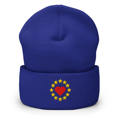 Royal Blue "Show the Love for Europe" Cuffed Beanie Front View