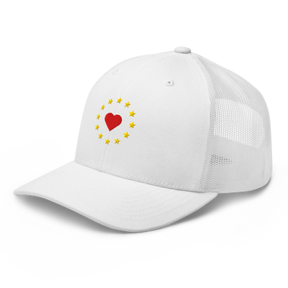 White "Show the Love for Europe" Trucker Cap with Left Front View