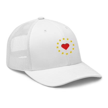 White "Show the Love for Europe" Trucker Cap with Right Front View